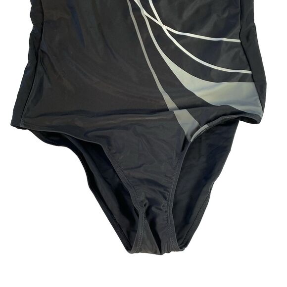 Women's one piece swimsuit block color black and white large simple bathing suit - Picture 3 of 16